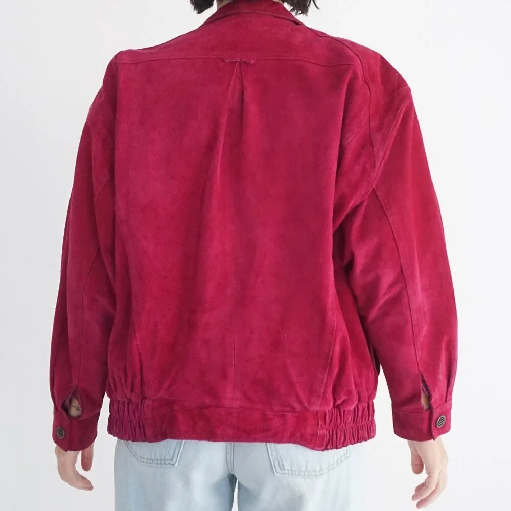 Vintage Just Petites Red Suede Leather Zip Jacket Minimalist Classic Cropped L - Picture 2 of 15